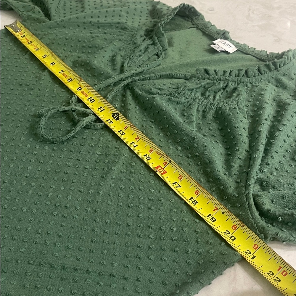 J Crew Clip-dot smocked-neck long sleeve V neck green top blouse size M - Picture 10 of 11